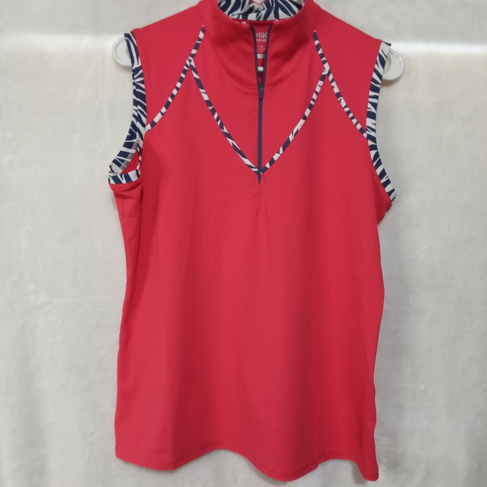 Annika Cutter & Buck Womens Pink Zebra Trim Sleeveless Golf Polo Shirt Large
